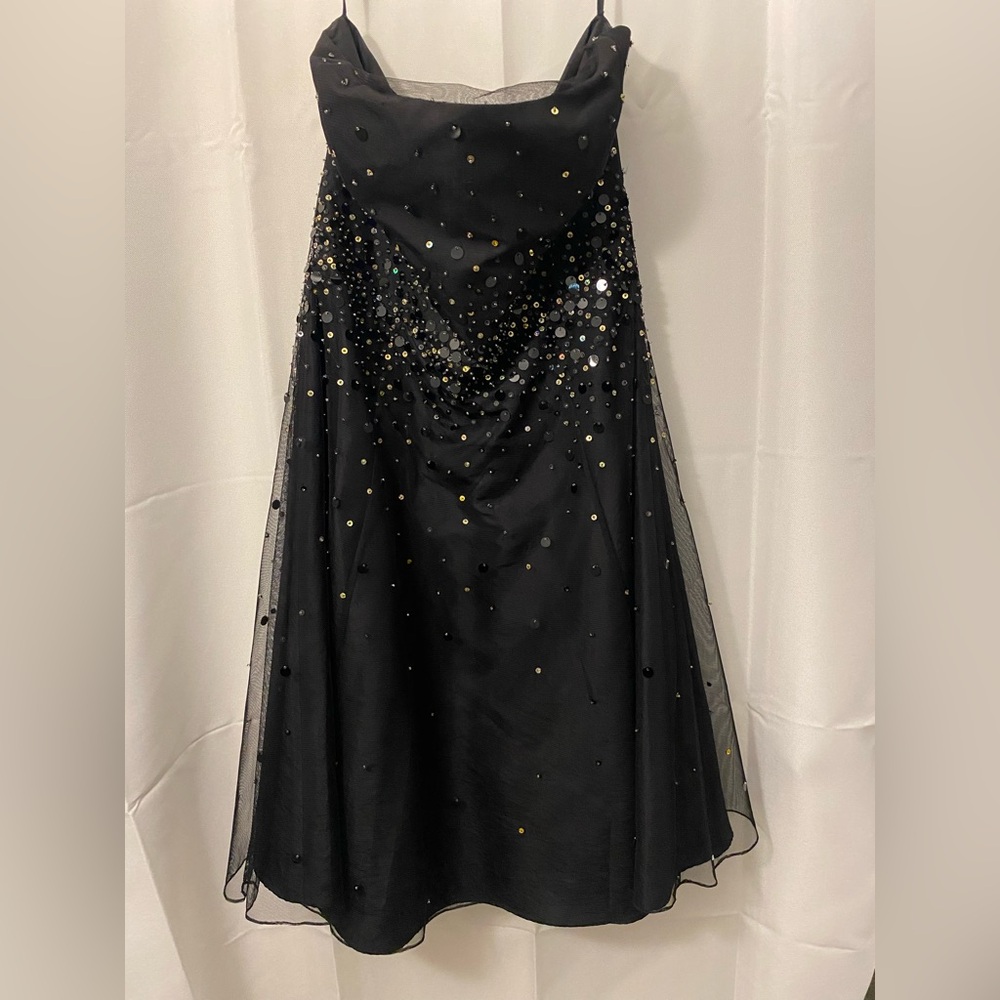 Jovani Elegant Black Dress with Gold Details Size 12